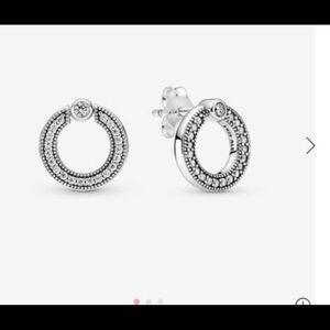 Pandora Pave & Logo Circle Reversible Stud Earrings